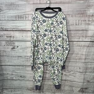 Pact XL Snowflake Pajama‎ Set Long Sleeve Pants Organic Cotton Adult PJs